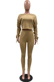 Ribbed Pullover Top Bodycon Long Pants Set 2 Piece Outfits Set