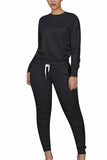 Solid Long Sleeve Top Jogger Pants Workout Sweat Suit Black