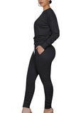 Solid Long Sleeve Top Jogger Pants Workout Sweat Suit Black
