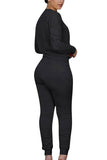 Solid Long Sleeve Top Jogger Pants Workout Sweat Suit Black