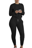 Solid Long Sleeve Top Jogger Pants Workout Sweat Suit Black