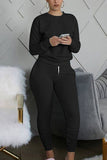 Solid Long Sleeve Top Jogger Pants Workout Sweat Suit Black