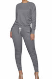 Crew Neck Pullover Top Plain Tracksuit Lounge Set