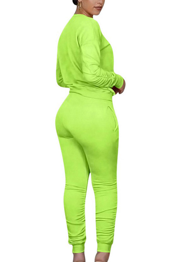Ruched Shirt Bodycon Pants Womens Tracksuit Set Green