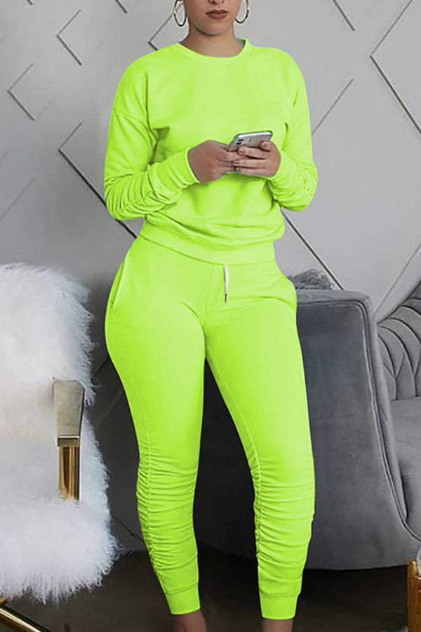 Ruched Shirt Bodycon Pants Womens Tracksuit Set Green