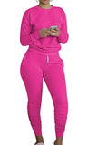 Crew Neck Pullover Top Jogger Suits Womens Rose Red