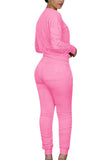 Pullover Top Ruched Long Pants 2 Piece Long Sleeve Outfits Pink