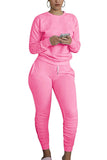 Pullover Top Ruched Long Pants 2 Piece Long Sleeve Outfits Pink