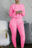 Pullover Top Ruched Long Pants 2 Piece Long Sleeve Outfits Pink