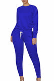 Crew Sweatshirt Ruched Long Pants Sweatsuit Set