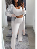 Womens Sexy 3 Piece Outfits Fuzzy Cardigan Crop Top Long Pants Set Loungewear