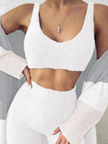 Womens Sexy 3 Piece Outfits Fuzzy Cardigan Crop Top Long Pants Set Loungewear