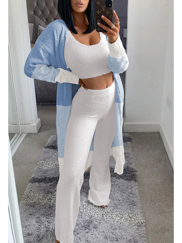  Women's Fluffy 3 Piece Pajamas Set, Sexy Fuzzy Fleece