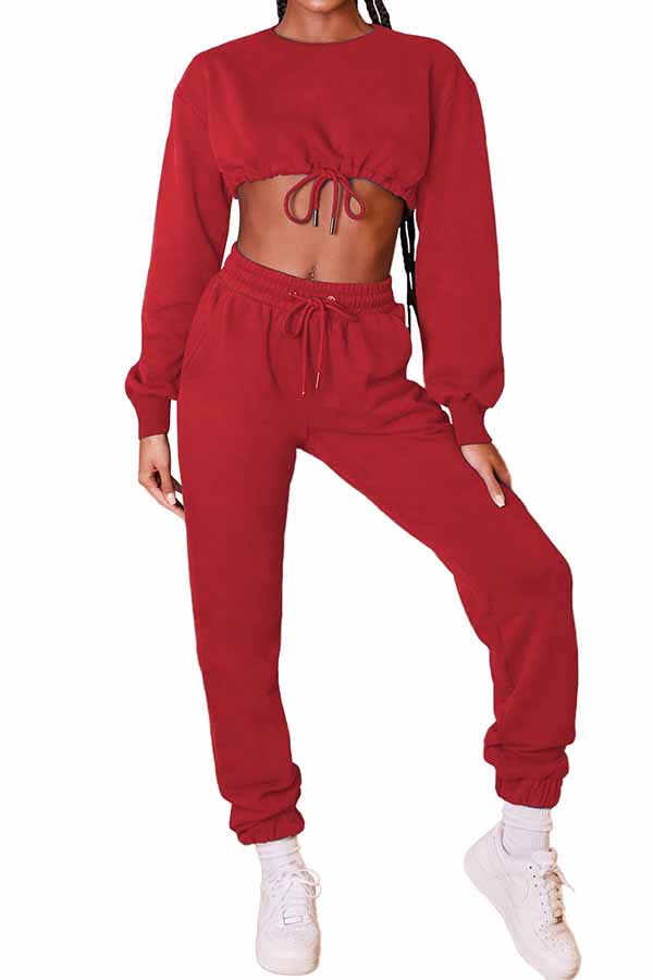 Long Sleeve Crop Top Jogger Pants Womens Two Piece Outfits