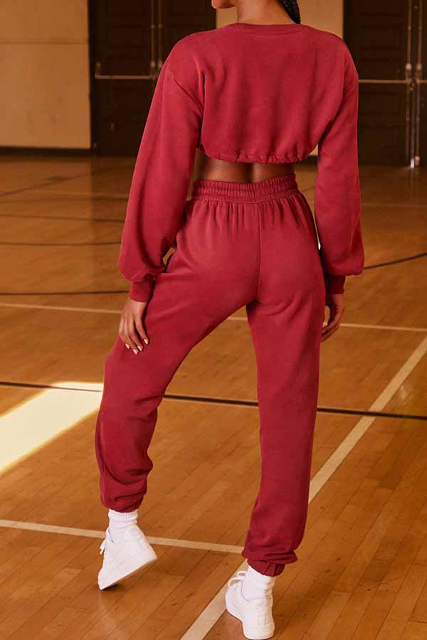 Long Sleeve Crop Top Jogger Pants Womens Two Piece Outfits