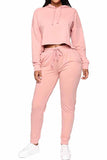 Solid Crop Top Hoodie Jogger Pants Two Piece Set For Women