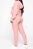 Solid Crop Top Hoodie Jogger Pants Two Piece Set For Women