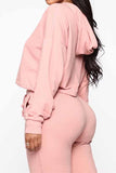 Solid Crop Top Hoodie Jogger Pants Two Piece Set For Women