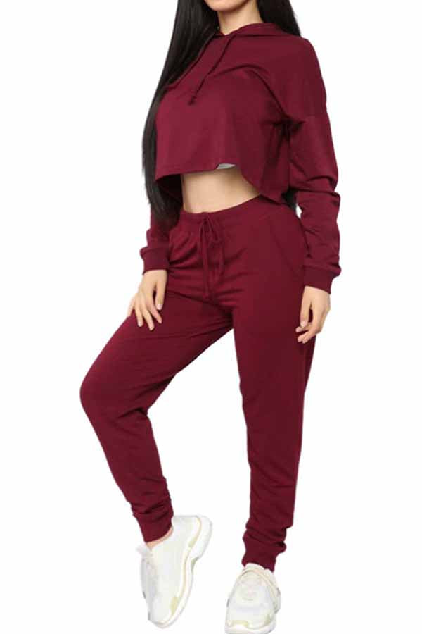 Women's Sexy 2 Pieces Workout Outfit Crop Top Hoodie Tracksuit