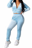 Zipper Hoodie Crop Top Jogger Pants Tracksuit For Women
