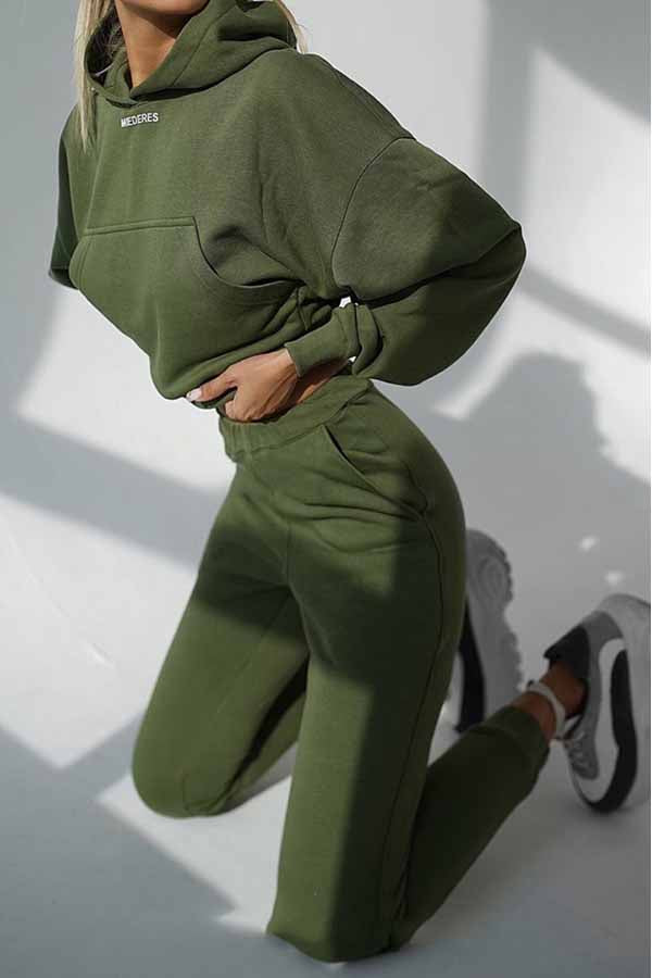 Womens Cropped Hoodie Jogger Pants Set Tracksuit Sets