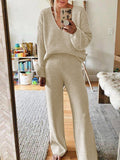 Women Ribbed Tracksuit 2 Piece Leisure Suit V Neck Sweatsuit Lounge Pajamas Set