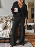 Women Ribbed Tracksuit 2 Piece Leisure Suit V Neck Sweatsuit Lounge Pajamas Set