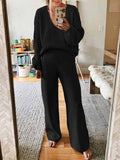 Women Ribbed Tracksuit 2 Piece Leisure Suit V Neck Sweatsuit Lounge Pajamas Set