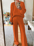 Women Ribbed Tracksuit 2 Piece Leisure Suit V Neck Sweatsuit Lounge Pajamas Set