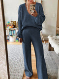 Women Ribbed Tracksuit 2 Piece Leisure Suit V Neck Sweatsuit Lounge Pajamas Set