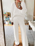 Women Ribbed Tracksuit 2 Piece Leisure Suit V Neck Sweatsuit Lounge Pajamas Set