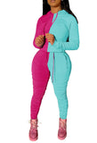 Women's Color Block Activewear Long Sleeve Hoodie Ruched Legging Pants