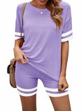 Women 2 Piece Outfits Shorts Set Short Sleeve T Shirt Biker Shorts Set