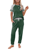 Womens Pajamas Set Short Sleeve T Shirt Jogger Pants Sleepwear