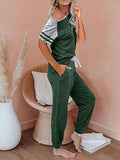 Womens Pajamas Set Short Sleeve T Shirt Jogger Pants Sleepwear