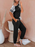 Womens Pajamas Set Short Sleeve T Shirt Jogger Pants Sleepwear