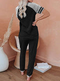 Womens Pajamas Set Short Sleeve T Shirt Jogger Pants Sleepwear