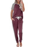Womens Pajamas Set Short Sleeve T Shirt Jogger Pants Sleepwear