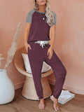 Womens Pajamas Set Short Sleeve T Shirt Jogger Pants Sleepwear