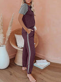 Womens Pajamas Set Short Sleeve T Shirt Jogger Pants Sleepwear