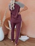 Womens Pajamas Set Short Sleeve T Shirt Jogger Pants Sleepwear