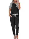 Womens Pajamas Set Short Sleeve T Shirt Jogger Pants Sleepwear