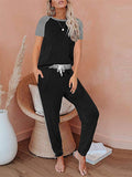 Womens Pajamas Set Short Sleeve T Shirt Jogger Pants Sleepwear