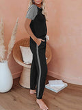 Womens Pajamas Set Short Sleeve T Shirt Jogger Pants Sleepwear