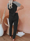 Womens Pajamas Set Short Sleeve T Shirt Jogger Pants Sleepwear