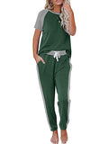 Womens Pajamas Set Short Sleeve T Shirt Jogger Pants Sleepwear
