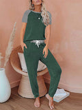 Womens Pajamas Set Short Sleeve T Shirt Jogger Pants Sleepwear