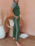 Womens Pajamas Set Short Sleeve T Shirt Jogger Pants Sleepwear