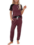 Womens Pajamas Set Short Sleeve T Shirt Jogger Pants Sleepwear