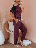 Womens Pajamas Set Short Sleeve T Shirt Jogger Pants Sleepwear